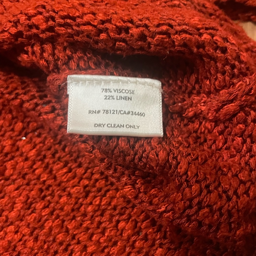 Eileen Fisher Rust Orange Slub Knit V-Neck Pullover Sweater - Relaxed Fit Sz M - Picture 5 of 6